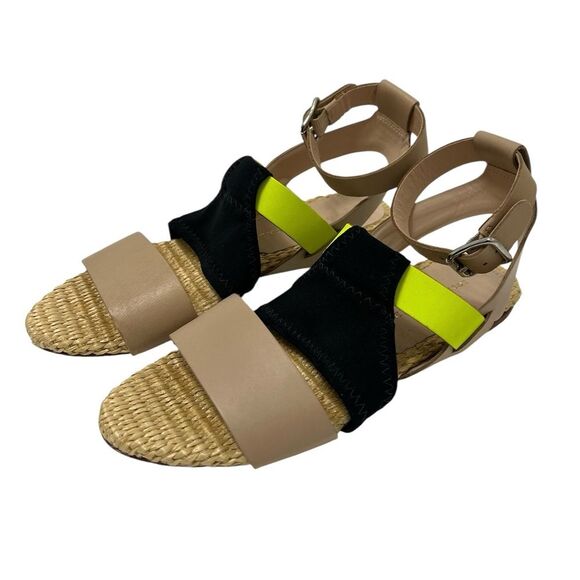 Loeffler Randall Fawn Ankle Strap Sandal Leather Raffia Size 6 - Picture 1 of 10